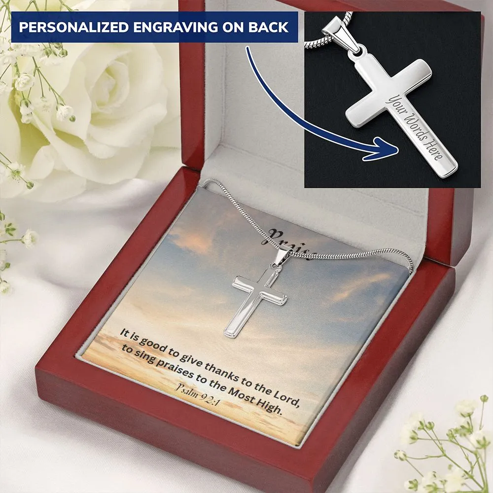 Praise Personalized Stainless Steel Cross Necklace, Cross Pendant, Holy Confirmation, Gift from Godparent, Gift from Parents, Confirmation Necklace, Baptism Gift, First Communion, Faith, Christening, Confirmation, Cross Necklace