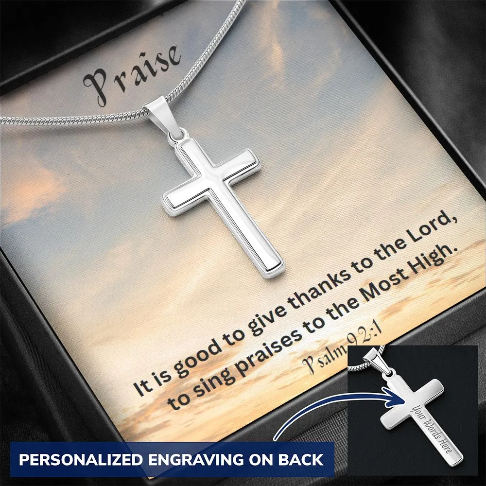 Praise Personalized Stainless Steel Cross Necklace, Cross Pendant, Holy Confirmation, Gift from Godparent, Gift from Parents, Confirmation Necklace, Baptism Gift, First Communion, Faith, Christening, Confirmation, Cross Necklace