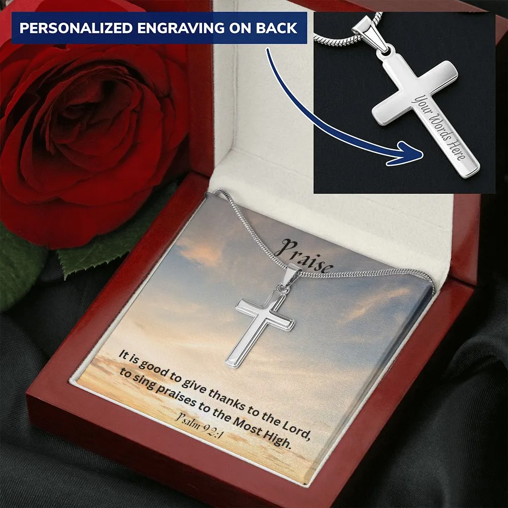 Praise Personalized Stainless Steel Cross Necklace, Cross Pendant, Holy Confirmation, Gift from Godparent, Gift from Parents, Confirmation Necklace, Baptism Gift, First Communion, Faith, Christening, Confirmation, Cross Necklace