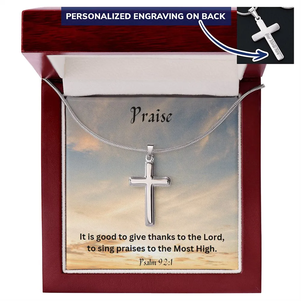 Praise Personalized Stainless Steel Cross Necklace, Cross Pendant, Holy Confirmation, Gift from Godparent, Gift from Parents, Confirmation Necklace, Baptism Gift, First Communion, Faith, Christening, Confirmation, Cross Necklace