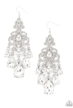 Queen Of All Things Sparkly White Earrings - Paparazzi Accessories