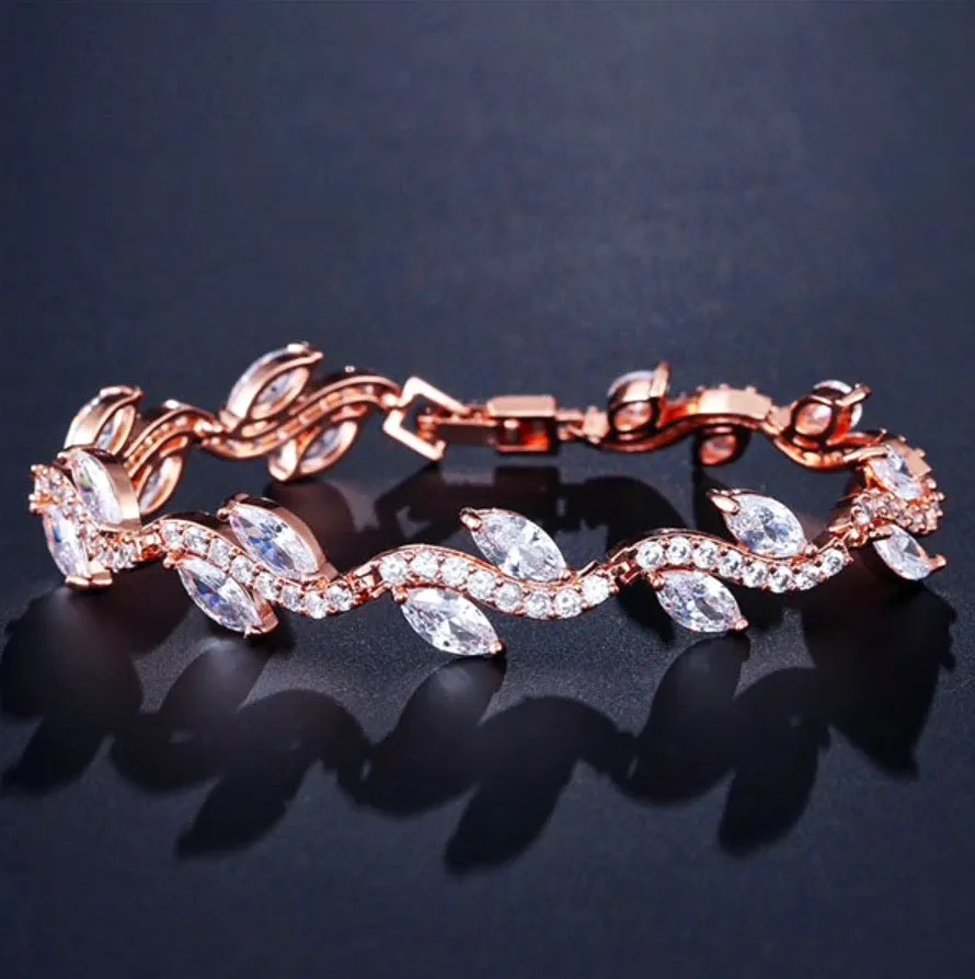 "Emily" - Cubic Zirconia Bridal Bracelet - Available in Silver, Rose Gold and Yellow Gold