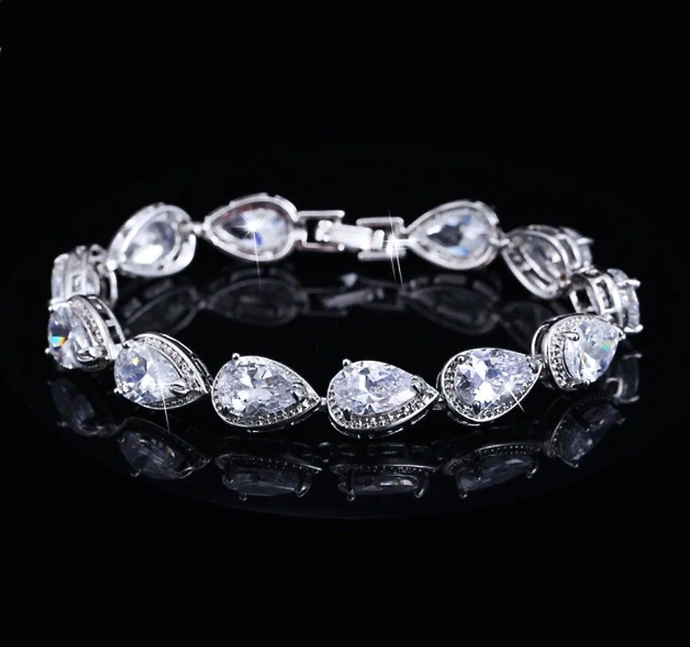 "Francesca" - Cubic Zirconia Bridal Bracelet - Available in Silver, Rose Gold and Yellow Gold