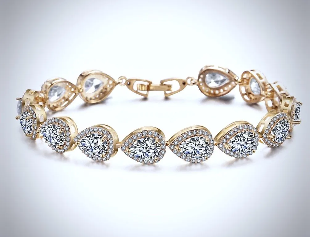 "Francesca" - Cubic Zirconia Bridal Bracelet - Available in Silver, Rose Gold and Yellow Gold