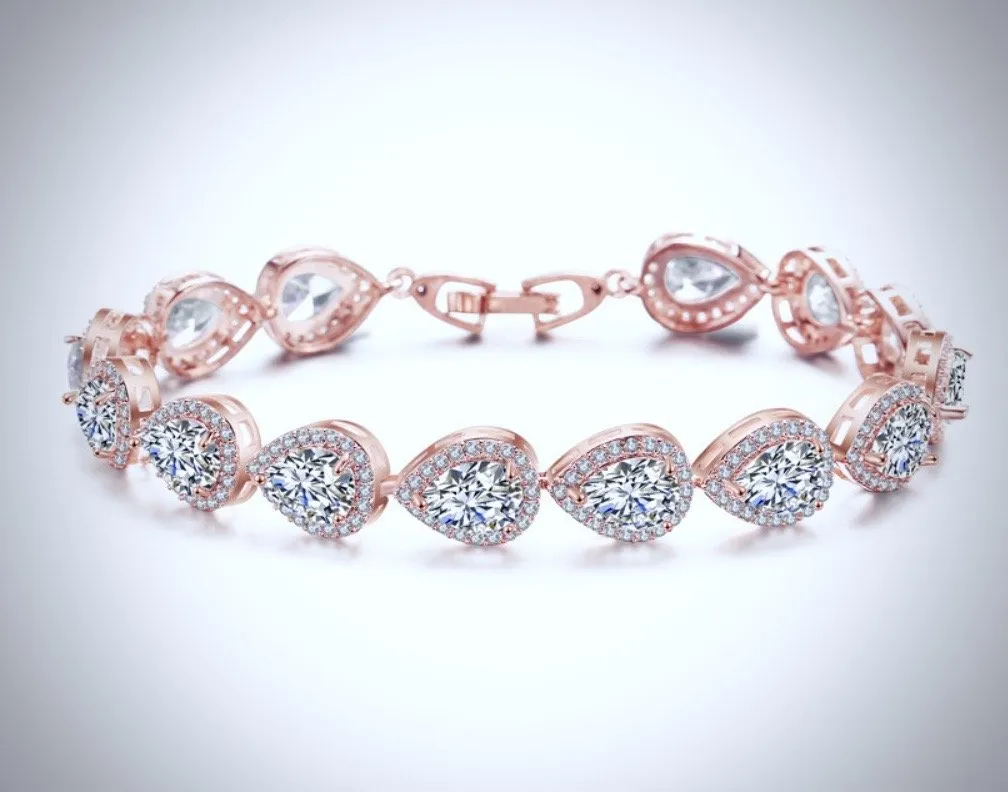 "Francesca" - Cubic Zirconia Bridal Bracelet - Available in Silver, Rose Gold and Yellow Gold