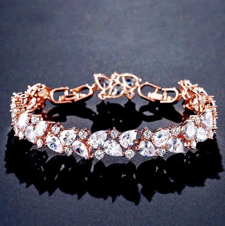 "Jessica" - Cubic Zirconia Bridal Bracelet - Available in Silver, Rose Gold and Yellow Gold