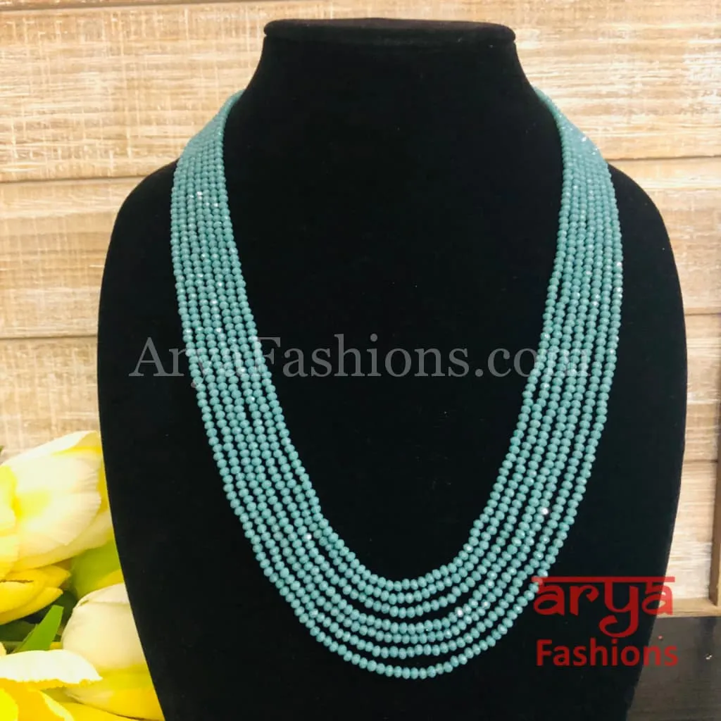 Razvi Blue Beads Multilayer Multi-strand Beaded Necklace