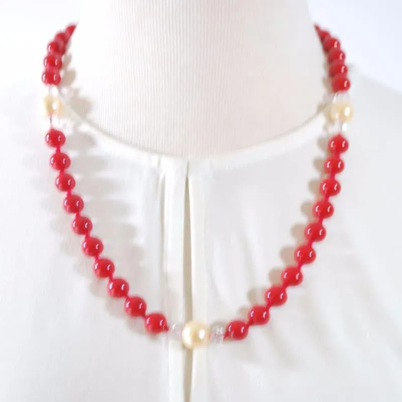 Red Shell Pearls With Cream Ascent Necklace.