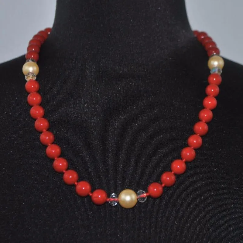 Red Shell Pearls With Cream Ascent Necklace.