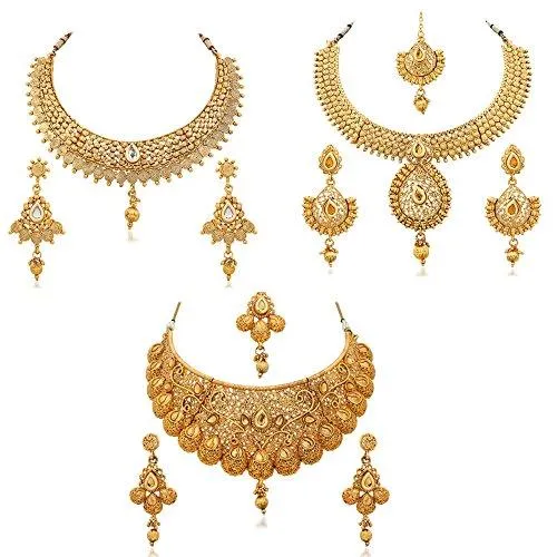 Reeva Gold Plated Combo Of 3 Necklace Earring Set For Women