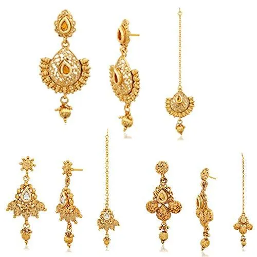 Reeva Gold Plated Combo Of 3 Necklace Earring Set For Women