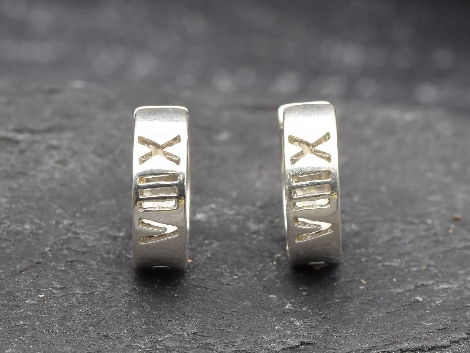 Roman Numerical Huggies - Silver Numerical Earrings - Silver Huggies