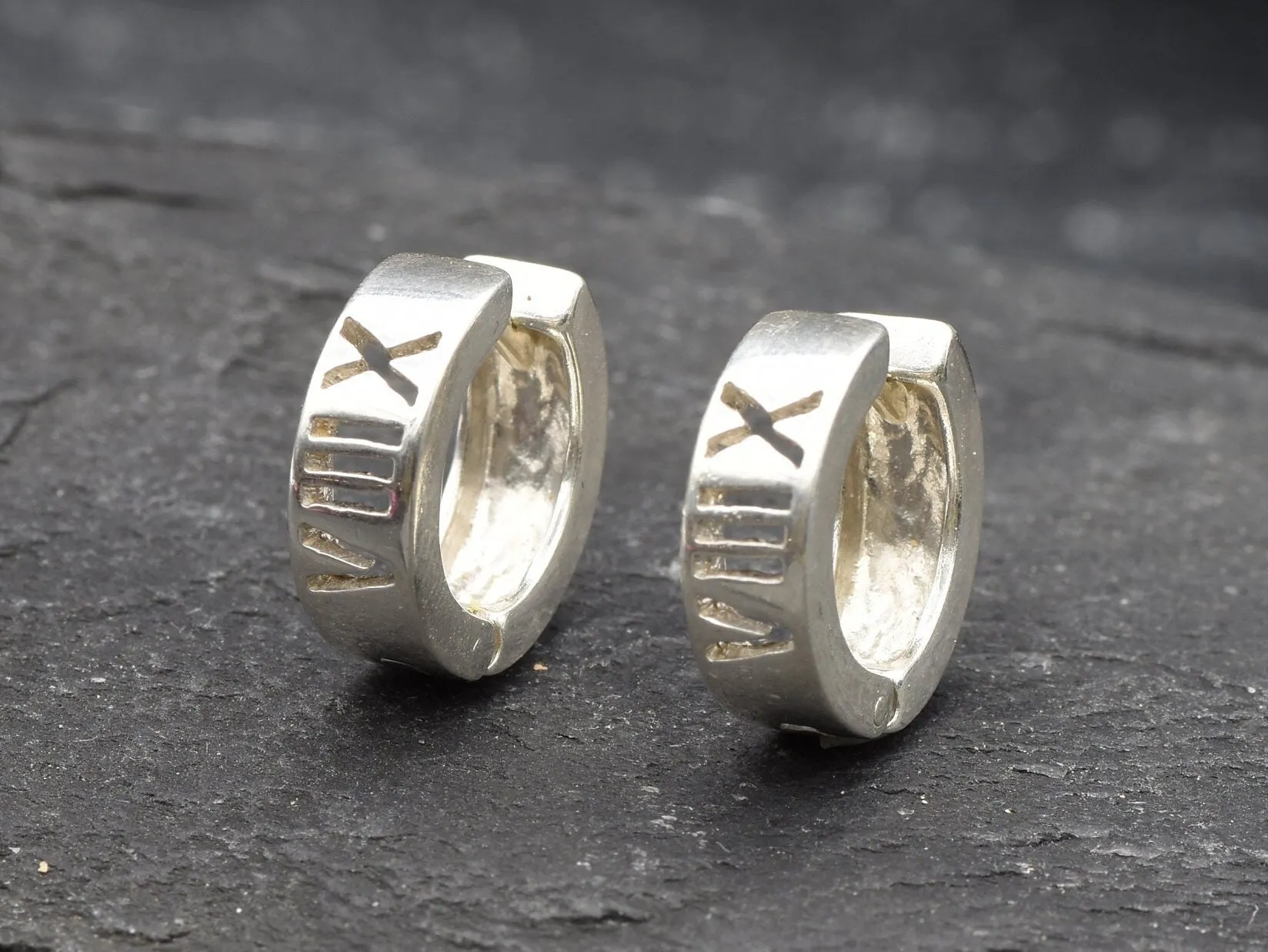 Roman Numerical Huggies - Silver Numerical Earrings - Silver Huggies