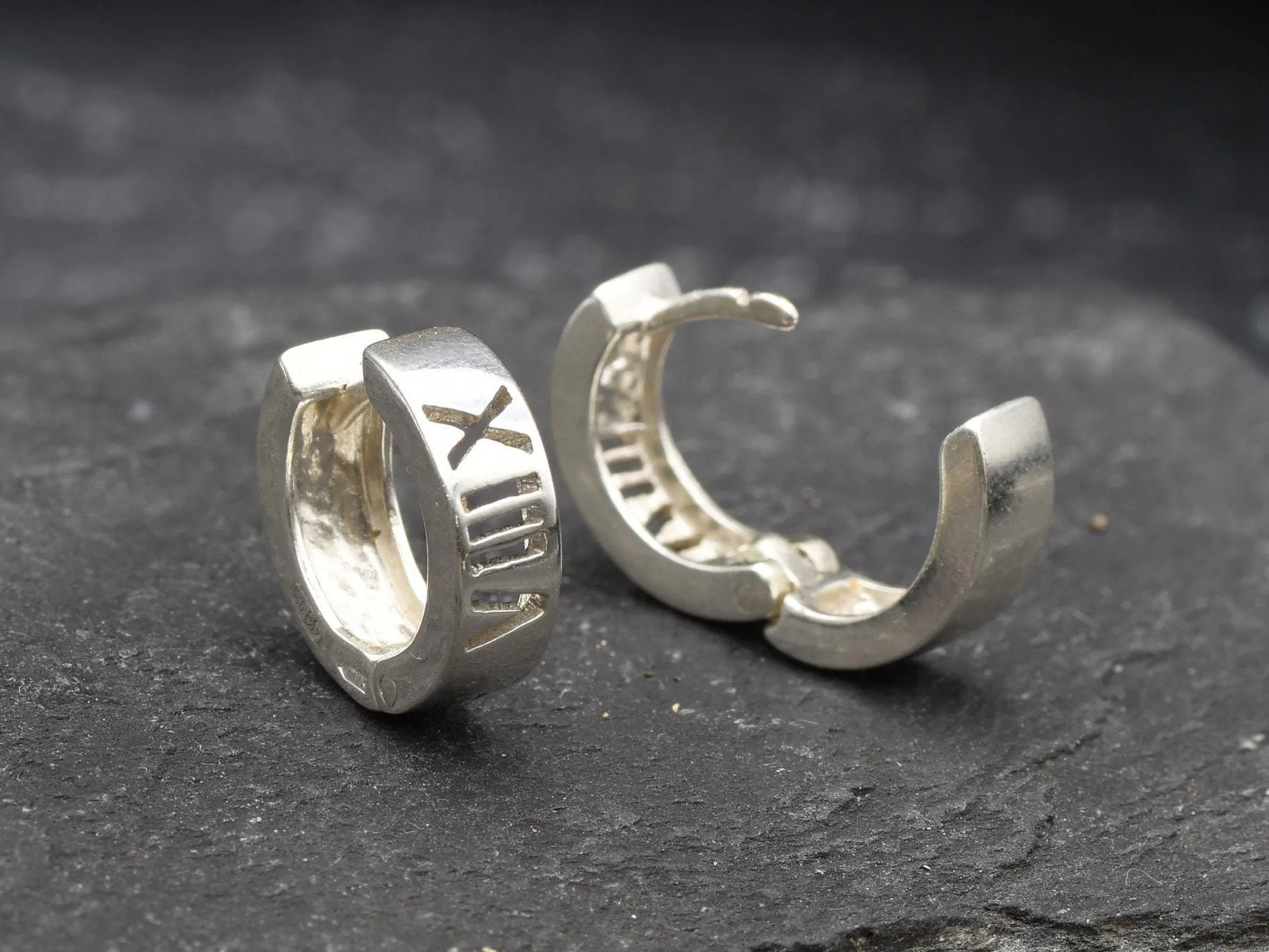 Roman Numerical Huggies - Silver Numerical Earrings - Silver Huggies