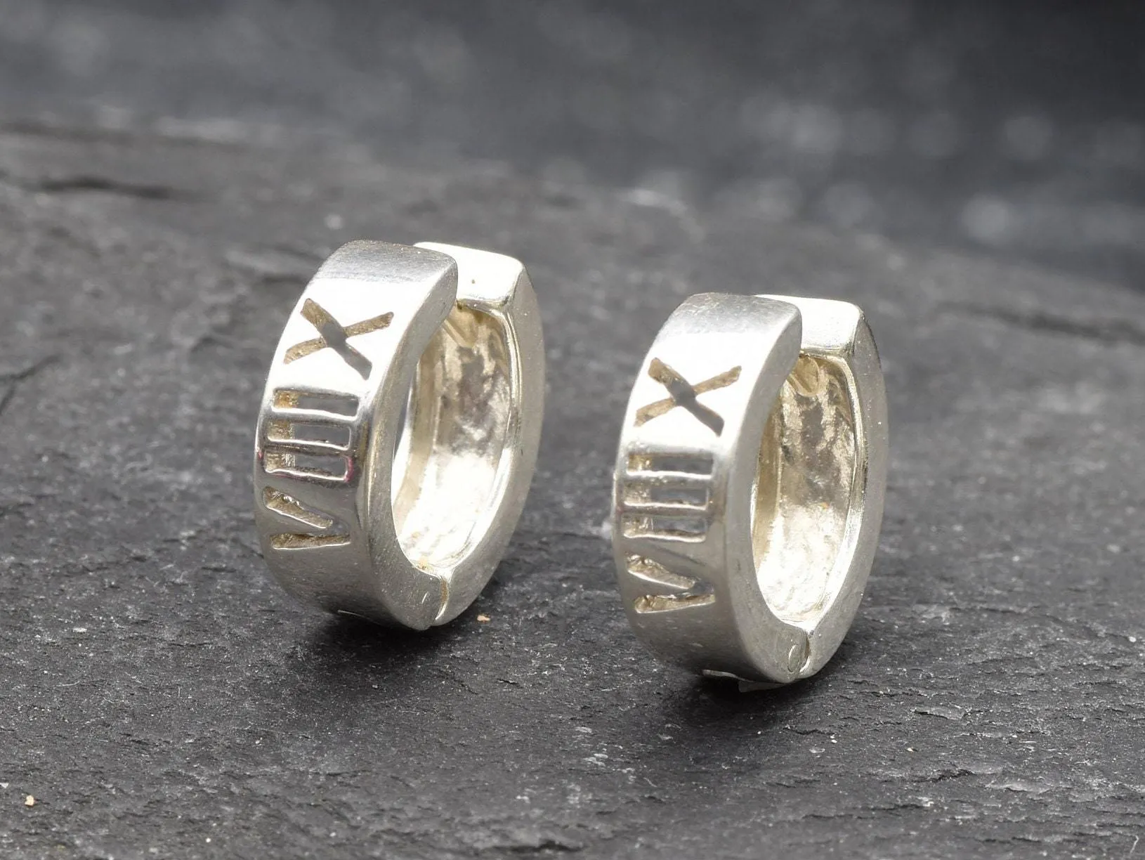 Roman Numerical Huggies - Silver Numerical Earrings - Silver Huggies