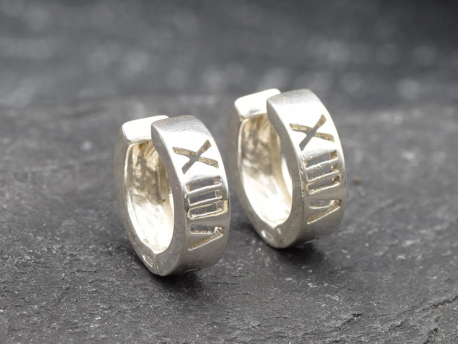 Roman Numerical Huggies - Silver Numerical Earrings - Silver Huggies