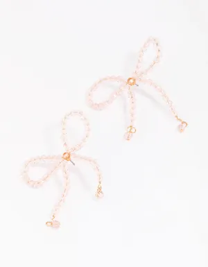 Rose Gold Beaded Bow Drop Earrings