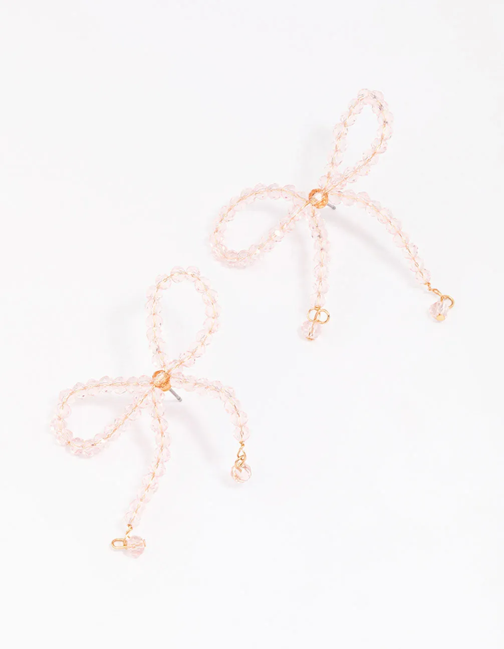 Rose Gold Beaded Bow Drop Earrings