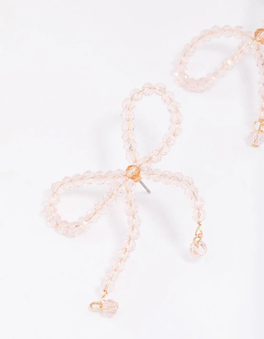 Rose Gold Beaded Bow Drop Earrings