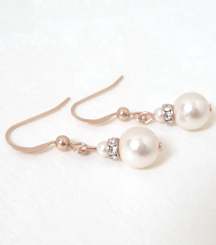 Rose Gold Crystal And Pearl Earrings