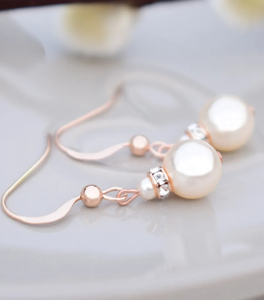 Rose Gold Crystal And Pearl Earrings