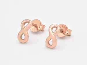 Rose Gold Infinity Earrings - Dainty Pink Studs - Minimalist Infinity Earrings