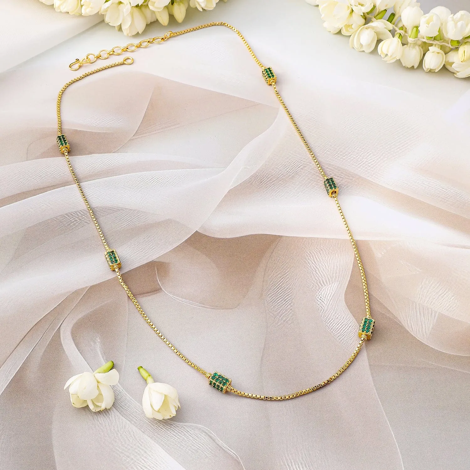 Rubans 18K Gold-Plated Emerald Green Beaded Elegant Long Gold Tone Necklace