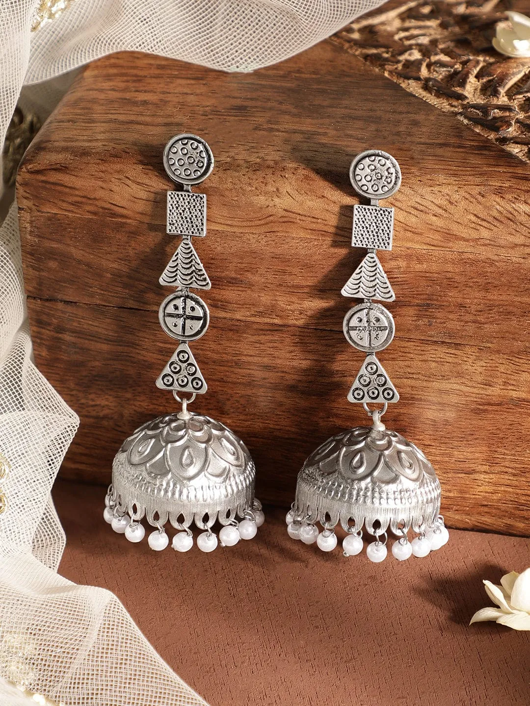 Rubans Boho Elegance Oxidized Jhumka Earrings for Artistic Style