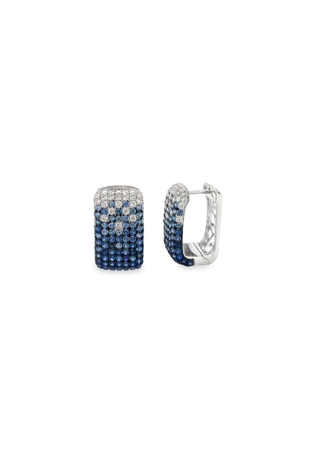 Ruchi 18KWG Ombré Diamond & Blue Sapphire Huggie Earrings