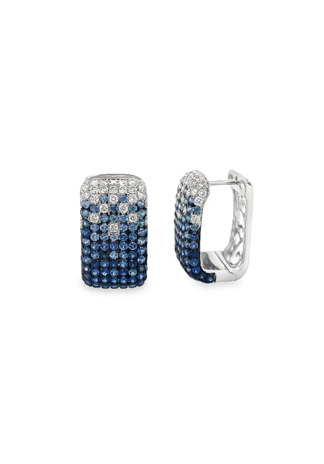 Ruchi 18KWG Ombré Diamond & Blue Sapphire Huggie Earrings