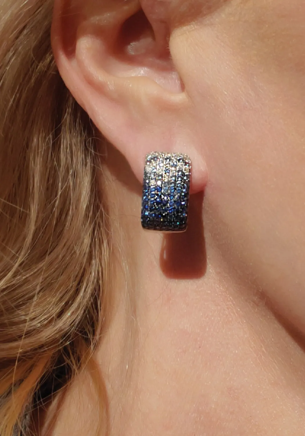 Ruchi 18KWG Ombré Diamond & Blue Sapphire Huggie Earrings