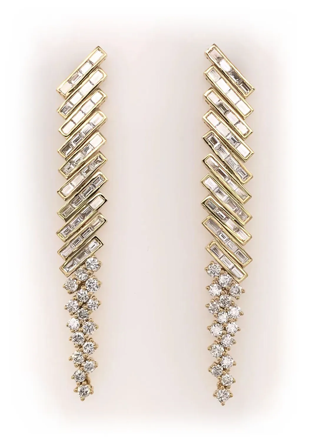 Ruchi Slanted Baguette & Round Diamond Chandelier Earrings