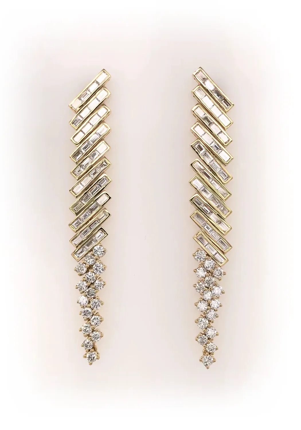 Ruchi Slanted Baguette & Round Diamond Chandelier Earrings