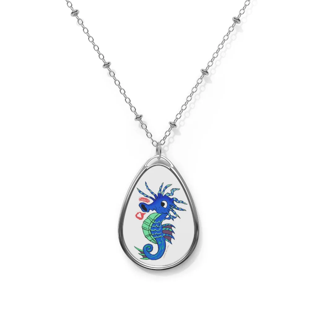 Scribblers the Seahorse Oval Necklace