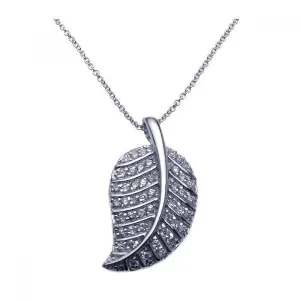 Silver 925 Rhodium Plated Clear CZ Leaf Pendant Necklace