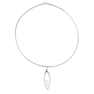 Silver & Double Pearl Leaf Pendant on Collar