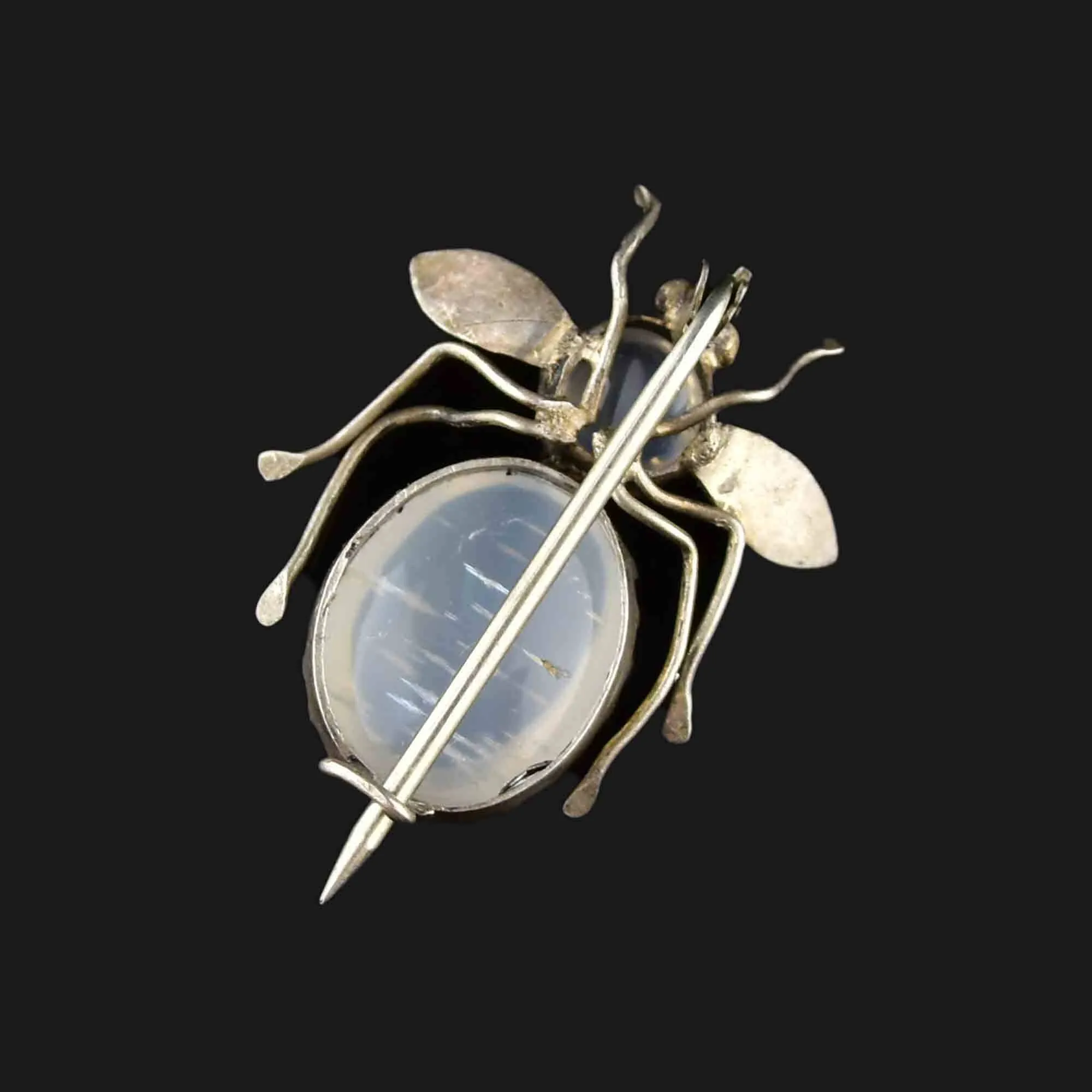 Silver Art Deco Moonstone Bee Brooch