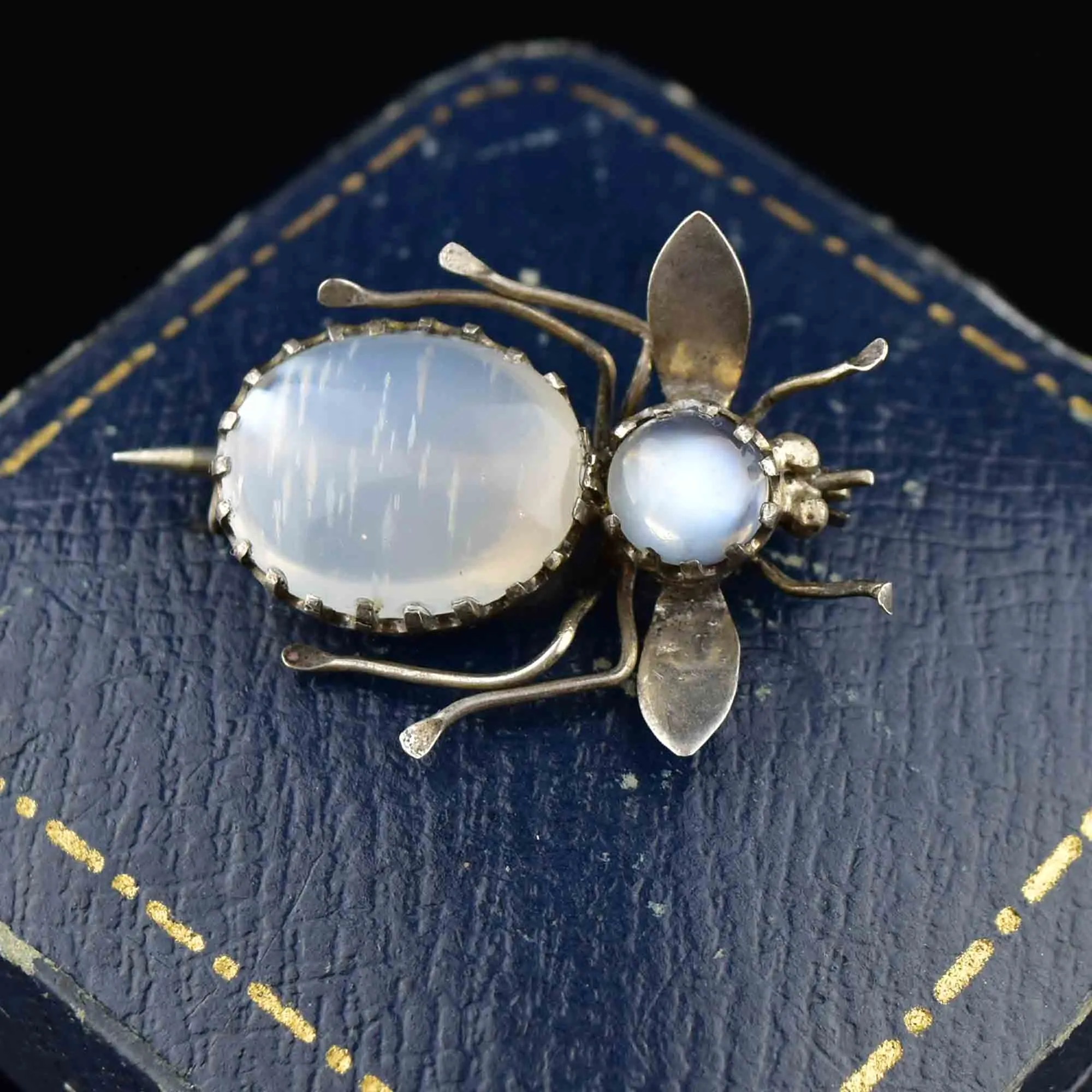 Silver Art Deco Moonstone Bee Brooch