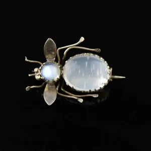 Silver Art Deco Moonstone Bee Brooch