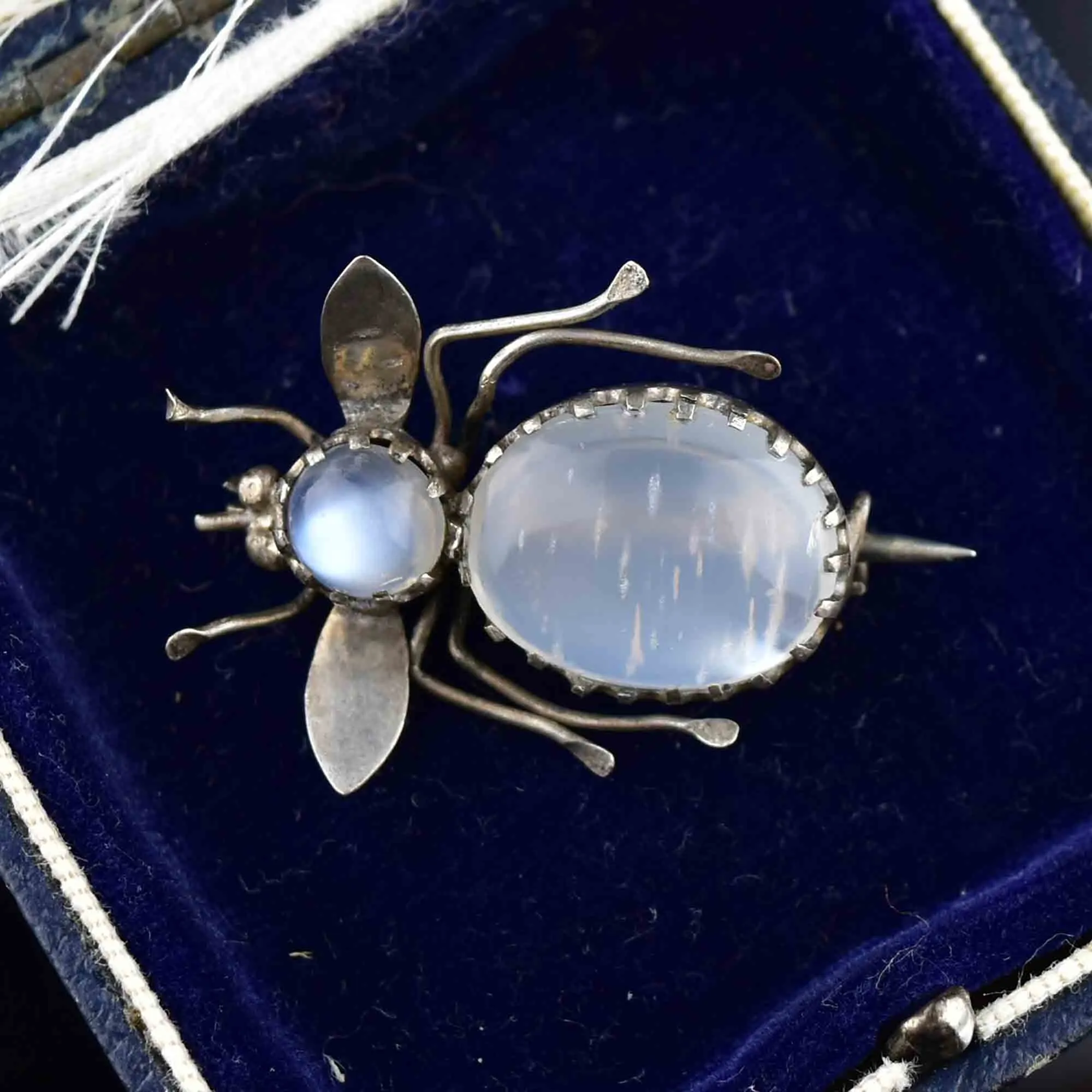 Silver Art Deco Moonstone Bee Brooch