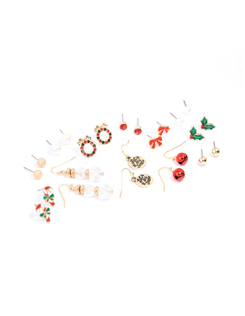 Silver Assorted Christmas & Wreath Stud Earrings 12-Pack