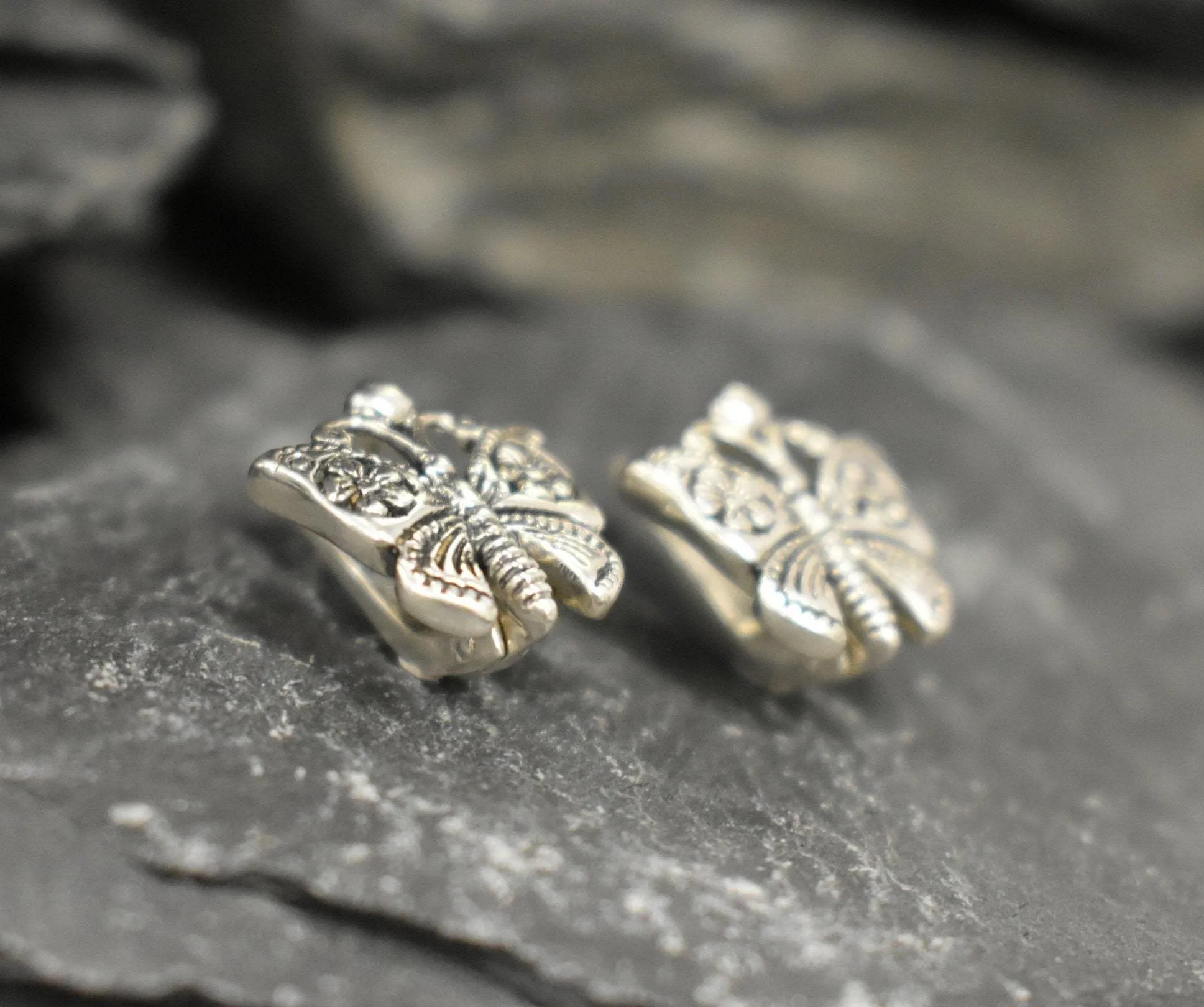 Silver Butterfly Earrings - Small Butterfly Studs - Small Animal Earrings