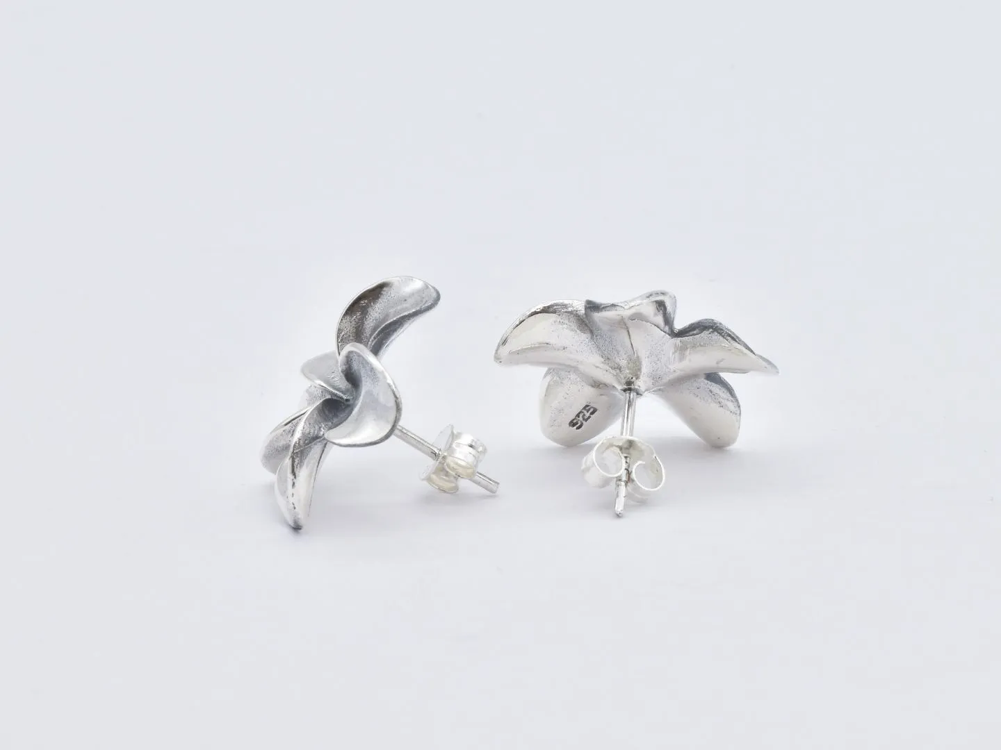 Silver Flower Earrings - Boho Studs, Flower Studs, Hawaiian Flower Studs