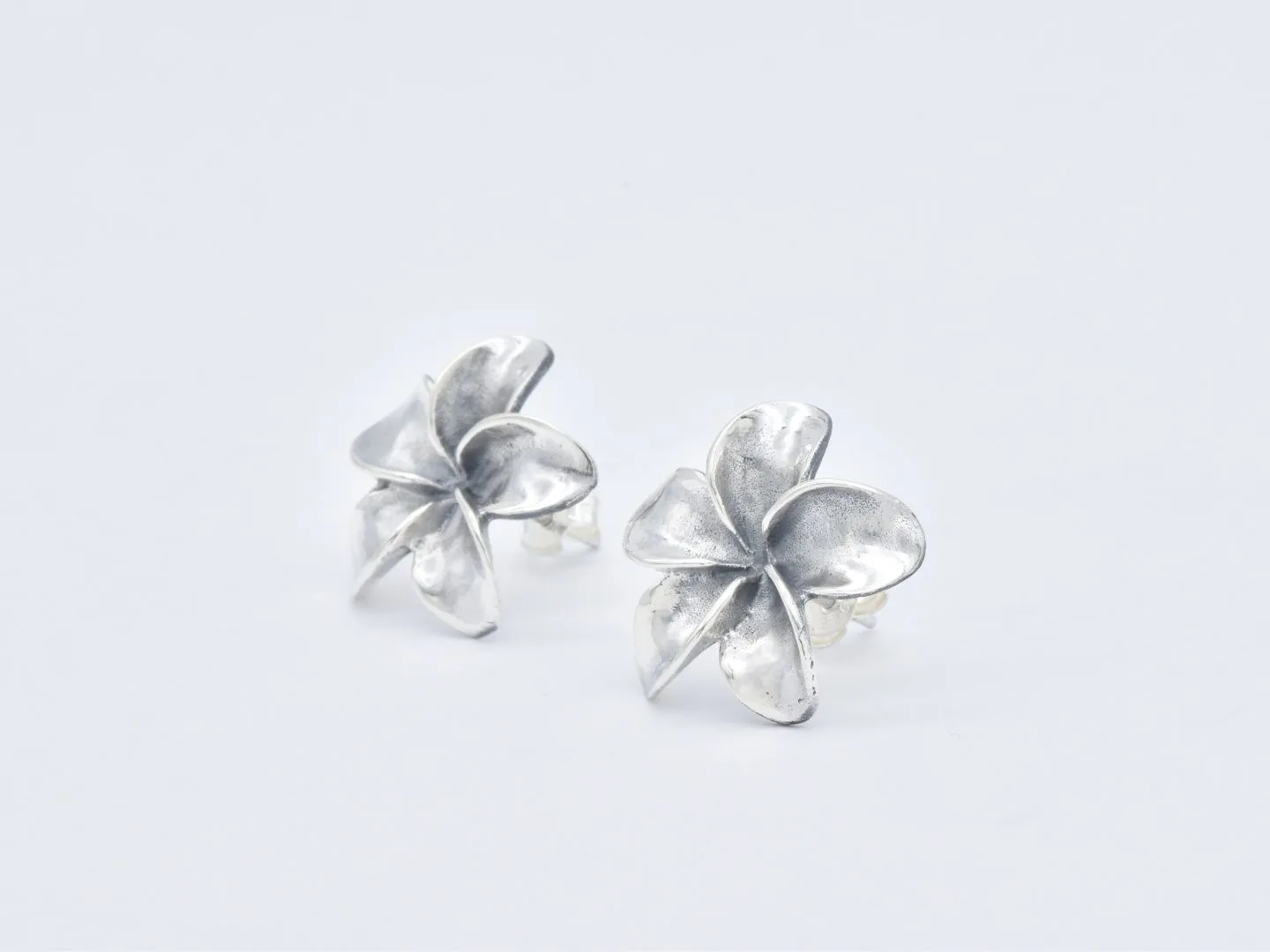 Silver Flower Earrings - Boho Studs, Flower Studs, Hawaiian Flower Studs