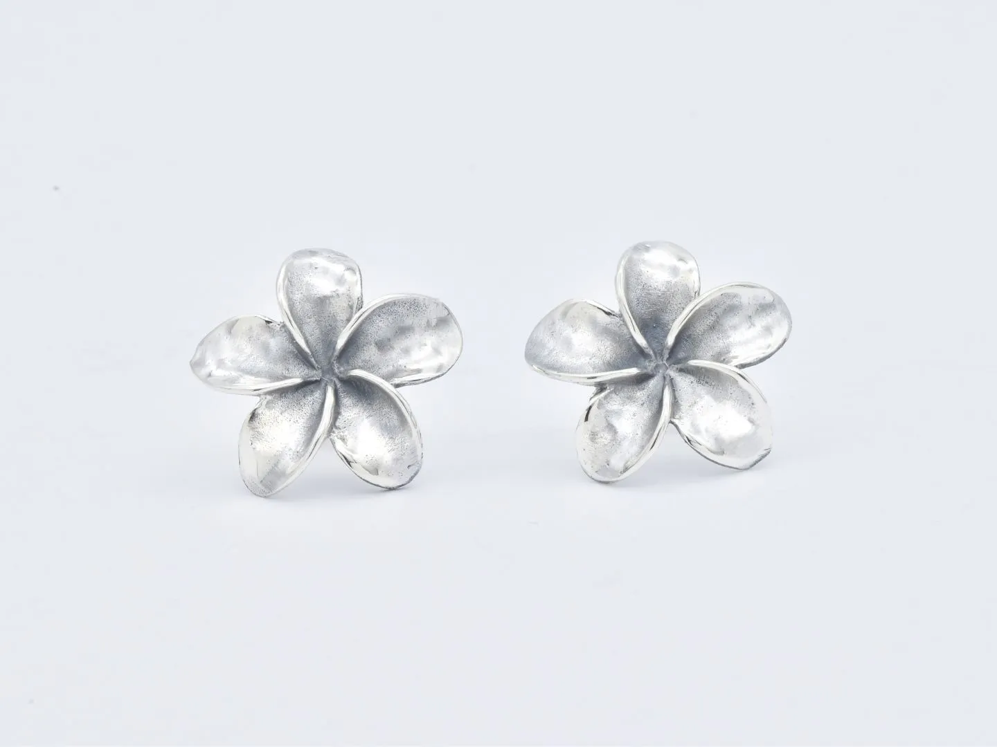 Silver Flower Earrings - Boho Studs, Flower Studs, Hawaiian Flower Studs