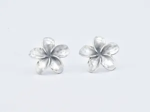 Silver Flower Earrings - Boho Studs, Flower Studs, Hawaiian Flower Studs