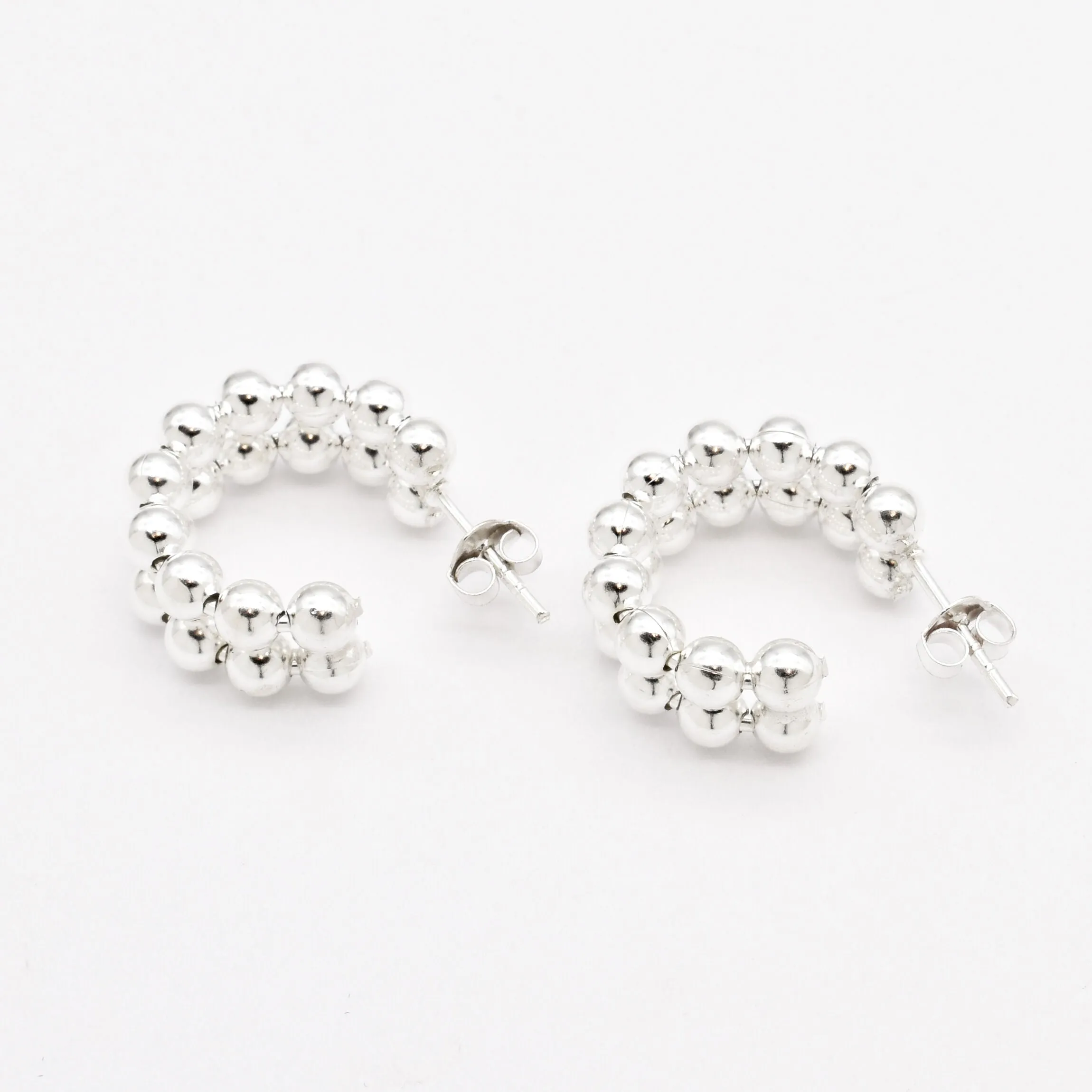 Silver Hoop Earrings -  Double Hoop Earrings - Beaded Hoops