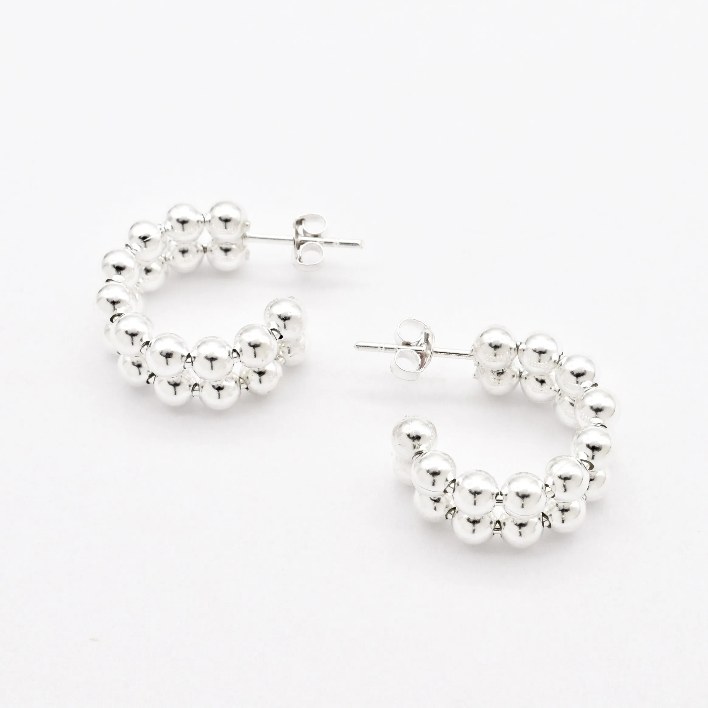 Silver Hoop Earrings -  Double Hoop Earrings - Beaded Hoops