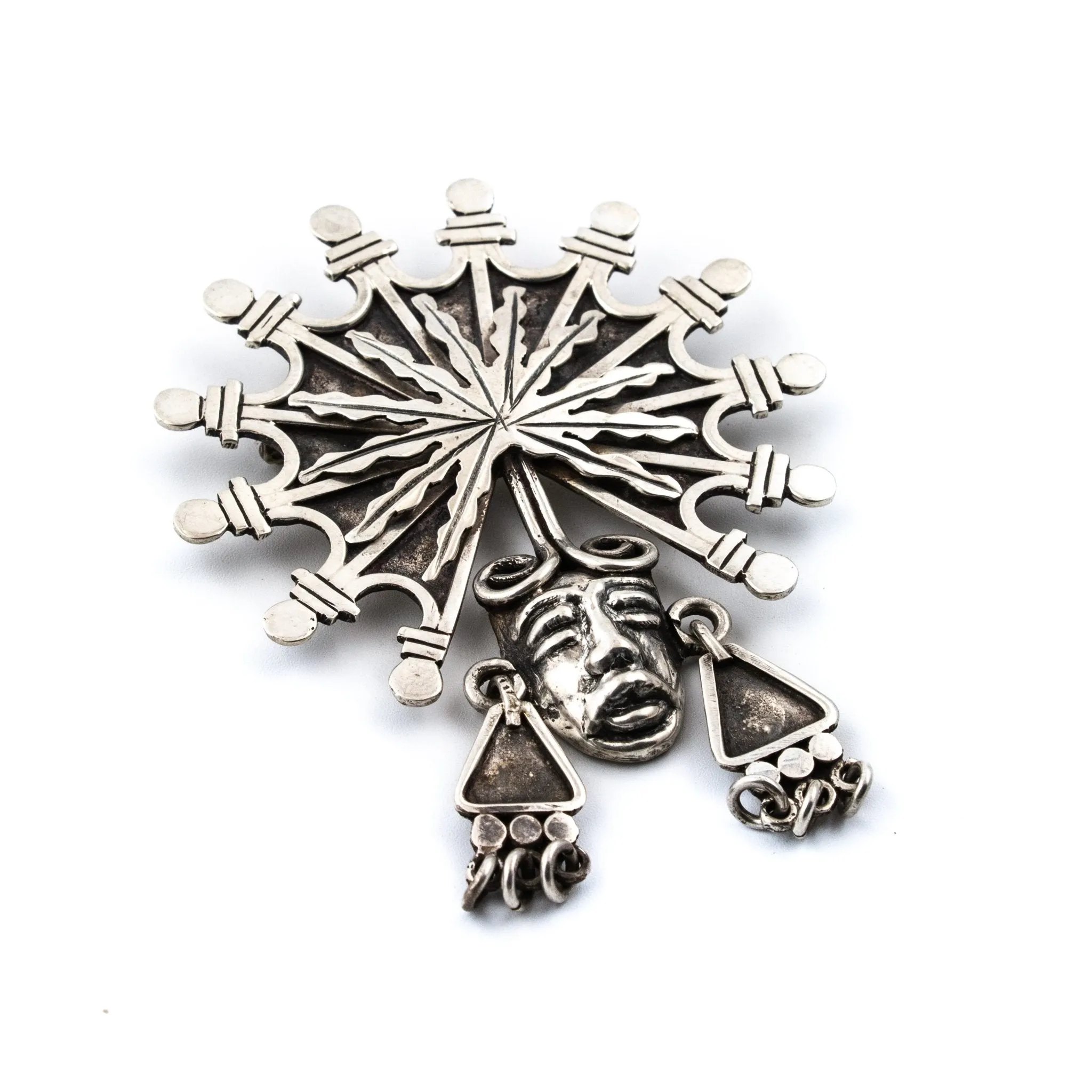 Silver Mayan Chief Brooch