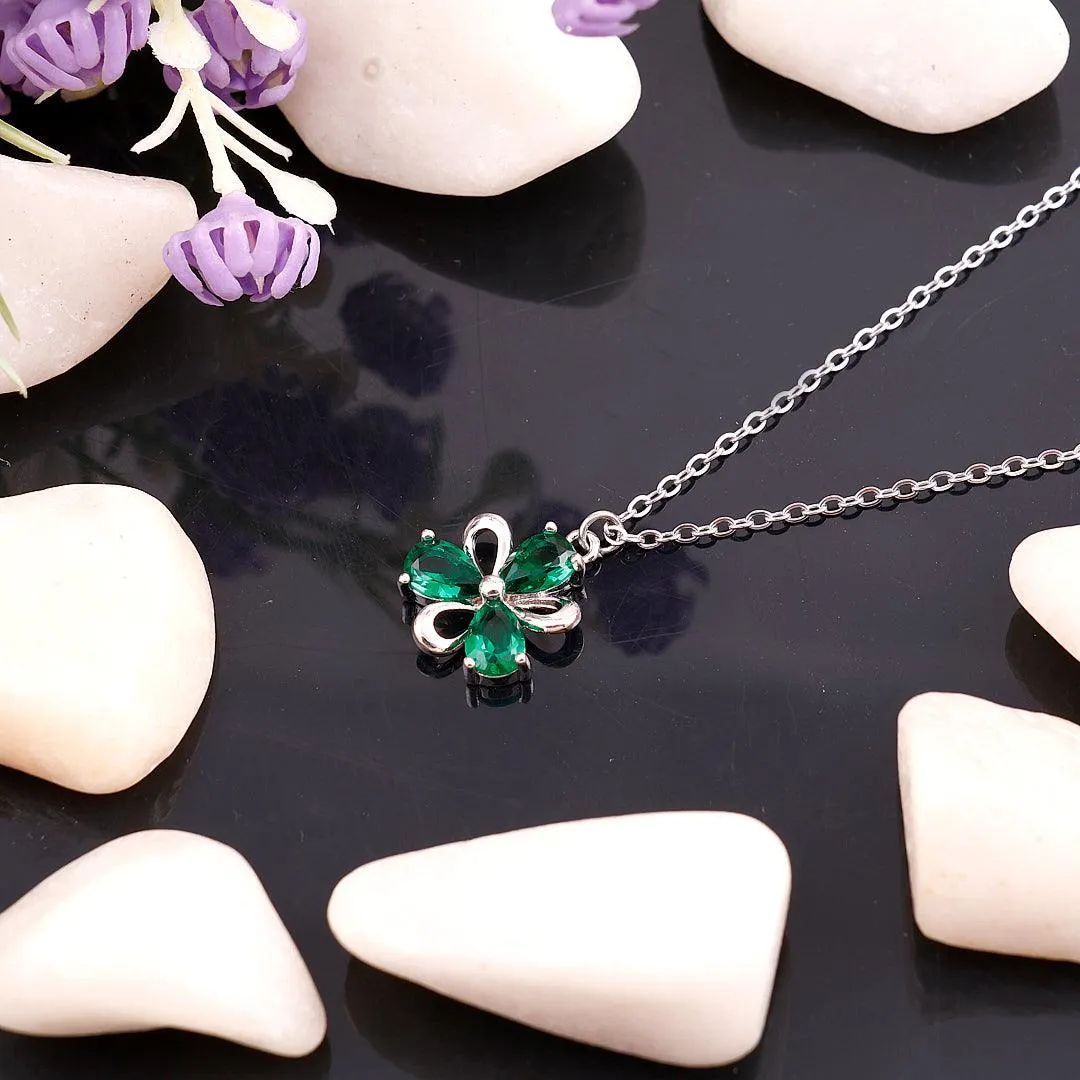 Silver Necklace with Green Gemstone Flower Pendant